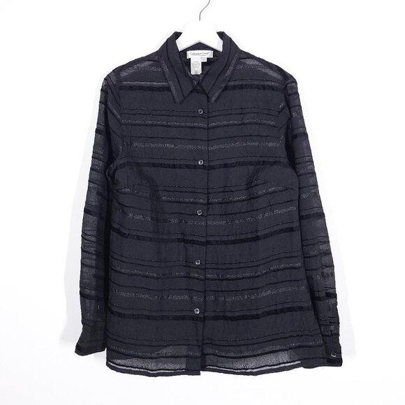 Black Sheer Button Front Blouse - Picture 1 of 6